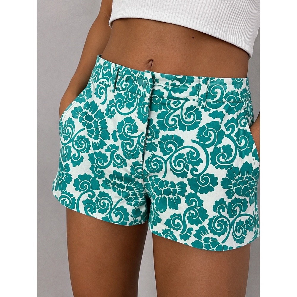 Tory Burch Teal and White Floral Print Shorts